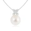 Angara 9mm Freshwater Pearl Pendant With Diamond Floral Bale In White Gold/white