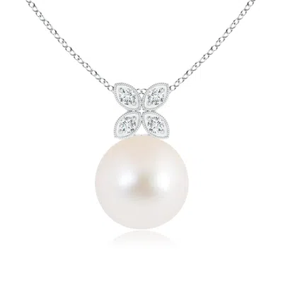 Angara 9mm Freshwater Pearl Pendant With Diamond Floral Bale In Metallic