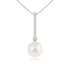 Angara 9mm Freshwater Pearl Pendant With Long Diamond Bale In White Gold/white