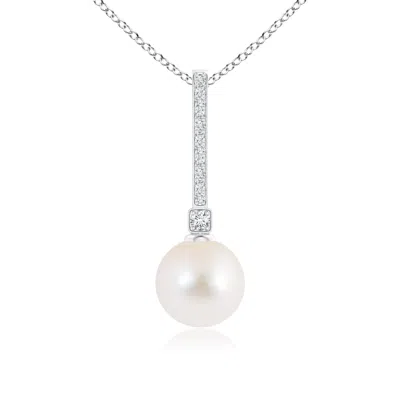 Angara 9mm Freshwater Pearl Pendant With Long Diamond Bale In Metallic