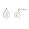 Angara 9mm Freshwater Pearl Stud Earrings With Pave Diamonds In White Gold/white