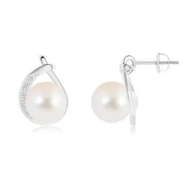 Angara 9mm Freshwater Pearl Stud Earrings With Pave Diamonds In Metallic