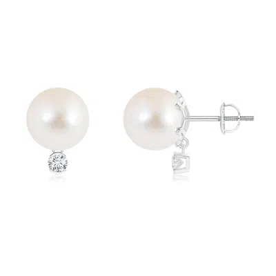 Angara 9mm Freshwater Pearl Studs With Diamond In White