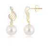 Angara 9mm Freshwater Pearl Swirl Dangle Earrings In Yellow Gold/white