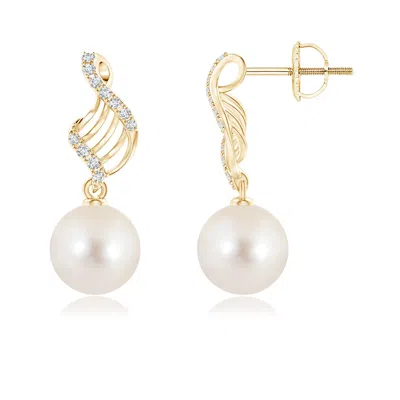 Angara 9mm Freshwater Pearl Swirl Dangle Earrings In Gold