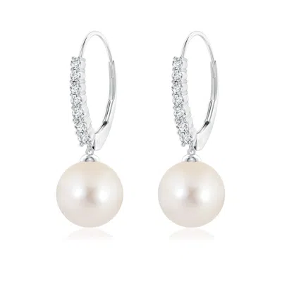 Angara 9mm Freshwater Pearl Tapered Leverback Earrings In White