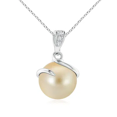 Angara 9mm Golden South Sea Cultured Pearl Spiral Pendant With Diamonds