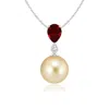Angara 9mm Golden South Sea Pearl & Pear Ruby Drop Pendant In Platinum/bright Golden