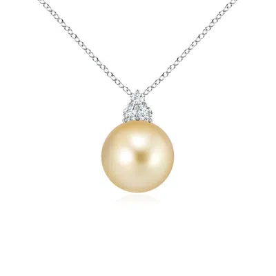Angara 9mm Golden South Sea Pearl And Trio Diamond Pendant In Gray