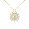 Angara 9mm Golden South Sea Pearl Halo V-bale Pendant In Yellow Gold/golden