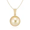 Angara 9mm Golden South Sea Pearl Ornate Bale Pendant In Yellow Gold/bright Golden