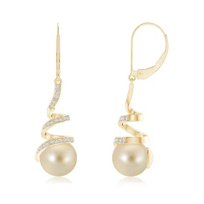 Angara 9mm Golden South Sea Pearl Spiral Ribbon Drop Earrings