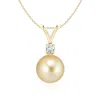 Angara 9mm Golden South Sea Pearl V-bale Pendant In Yellow Gold/bright Golden