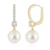 Angara 9mm Leverback South Sea Pearl Drop Earrings In Yellow Gold/white