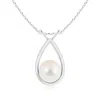 Angara 9mm Solitaire Freshwater Pearl V-bale Drop Pendant In White Gold/white