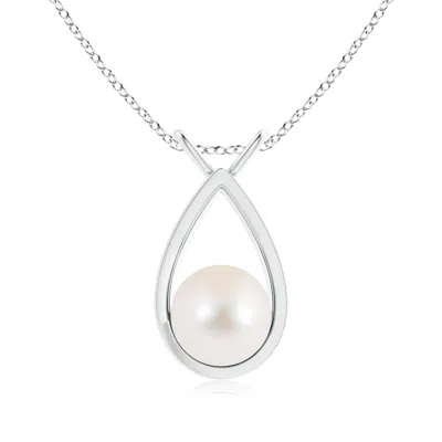 Angara 9mm Solitaire Freshwater Pearl V-bale Drop Pendant In Metallic