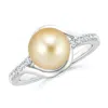 Angara 9mm Solitaire Golden South Sea Pearl Bypass Ring With Diamonds In White Gold/bright Golden
