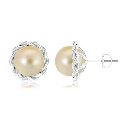 Angara 9mm Solitaire Golden South Sea Pearl Twist Rope Studs