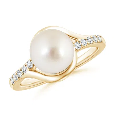 Angara 9mm Solitaire South Sea Pearl Bypass Ring With Diamonds In Gold
