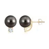 Angara 9mm Solitaire Tahitian Pearl Studs With Diamond In Yellow Gold/black