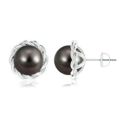 Angara 9mm Solitaire Tahitian Pearl Twist Rope Studs In Black