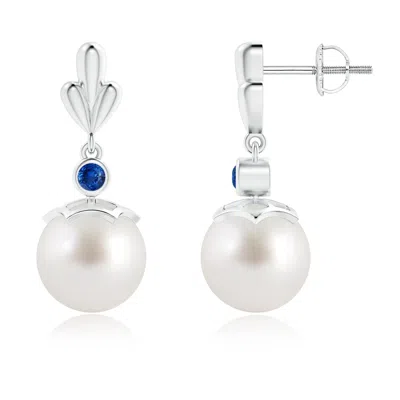 Angara 9mm South Sea Cultured Pearl & Sapphire Pear Motif Earrings