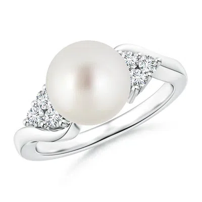 Angara 9mm South Sea Cultured Pearl Bypass Ring With Trio Diamonds