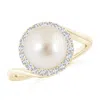 Angara 9mm South Sea Pearl & Diamond Halo Bypass Ring In Yellow Gold/white