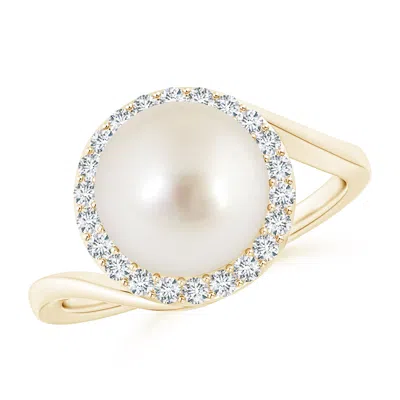 Angara 9mm South Sea Pearl & Diamond Halo Bypass Ring In White