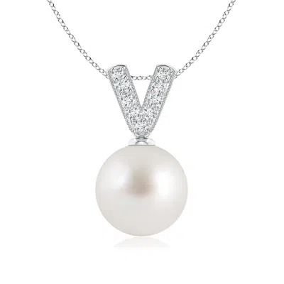 Angara 9mm South Sea Pearl & Diamond V-bale Pendant In White