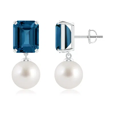 Angara 9mm South Sea Pearl & London Blue Topaz Earrings