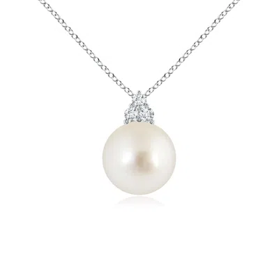 Angara 9mm South Sea Pearl And Trio Diamond Pendant In White
