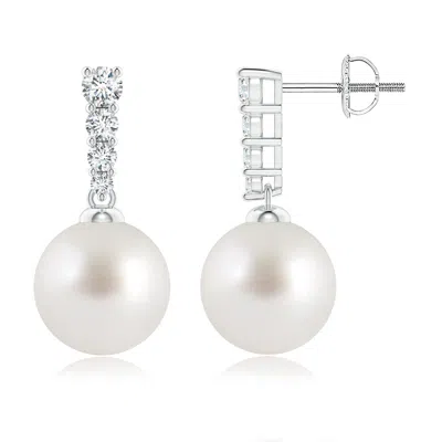 Angara 9mm South Sea Pearl Earrings With Graduated Diamonds In White
