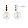 Angara 9mm South Sea Pearl Earrings With Graduated Ruby In White Gold/white