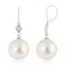 Angara 9mm South Sea Pearl Earrings With Pave-set Diamond In Platinum/white