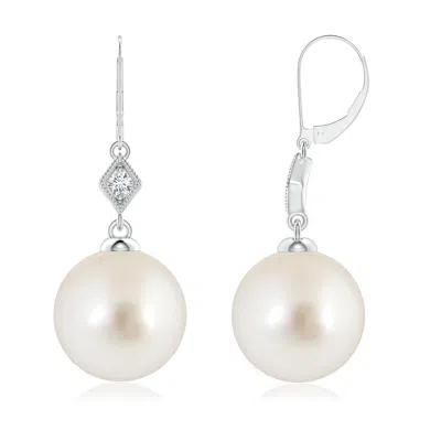 Angara 9mm South Sea Pearl Earrings With Pave-set Diamond In White