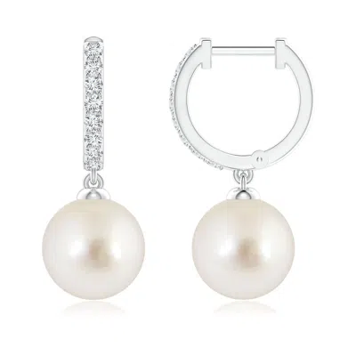 Angara 9mm South Sea Pearl Huggie Hoop Earrings In White