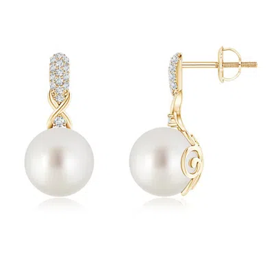 Angara 9mm South Sea Pearl Infinity Earrings With Diamonds In Gold
