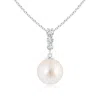 Angara 9mm South Sea Pearl Pendant With Graduated Diamonds In White Gold/white