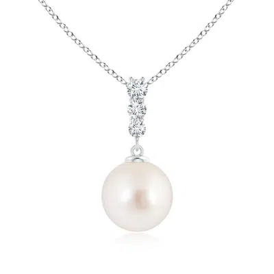 Angara 9mm South Sea Pearl Pendant With Graduated Diamonds In Metallic