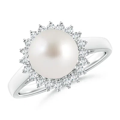 Angara 9mm South Sea Pearl Ring With Floral Halo In White