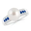 Angara 9mm South Sea Pearl Ring With Sapphires In White Gold/white