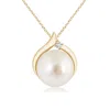 Angara 9mm South Sea Pearl Solitaire Pendant With Diamond In Yellow Gold/white