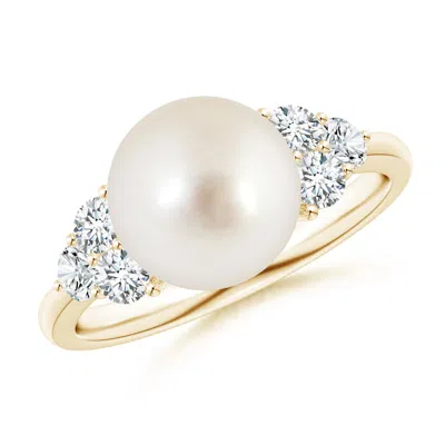 Angara 9mm South Sea Pearl Trio Diamond Ring In Gold