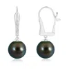 Angara 9mm Tahitian Pearl And Diamond Leverback Earrings In White Gold/peacock