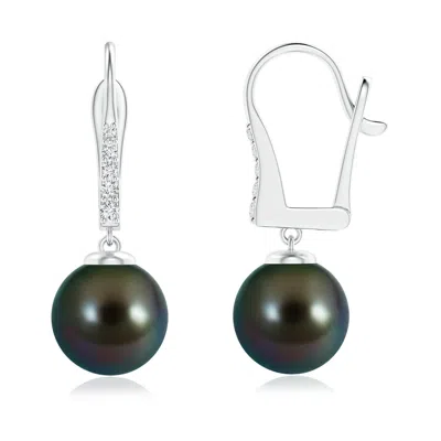 Angara 9mm Tahitian Pearl And Diamond Leverback Earrings In Metallic
