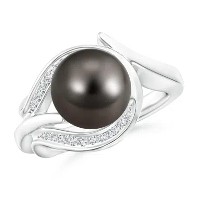 Angara 9mm Tahitian Pearl And Diamond Loop Ring In Metallic