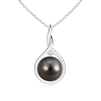 Angara 9mm Tahitian Pearl And Diamond Twisted Bale Pendant In Metallic