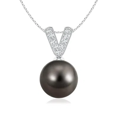 Angara 9mm Tahitian Pearl & Diamond V-bale Pendant In Black