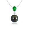 Angara 9mm Tahitian Pearl & Pear Emerald Drop Pendant In White Gold/peacock